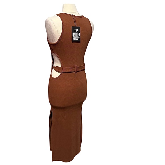 Ragged Priest Cut Out Sleeveless Brown Ribbed Midi Dress Size 14/Large NWT - Picture 2 of 13
